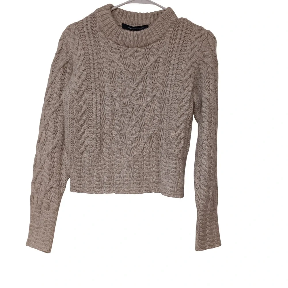 French Connection Women's Beige Joetta Cable Knit Long‎ Sleeve Sweater Size XS